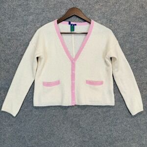 No Name Audrey 100% Cashmere Cardigan Sweater Womens Medium Cream Rose Pink $422
